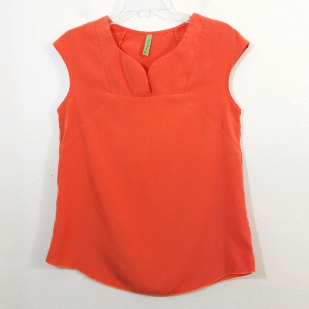 Final Touch vibrant orange split neckline blouse M